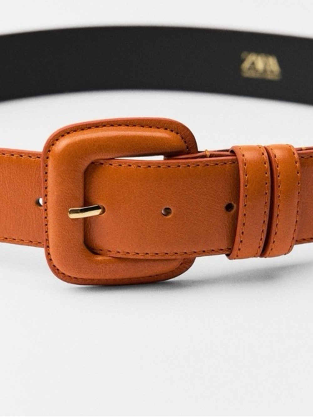 Zara Tan Leather Belt with Padded Buckle